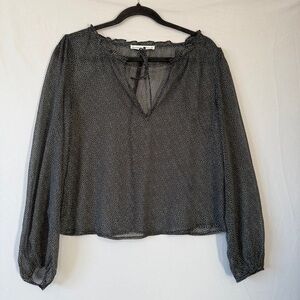 Abercrombie & Fitch Womens Sheer Polka Dot Blouse M Black Ruffles Boho Fairy